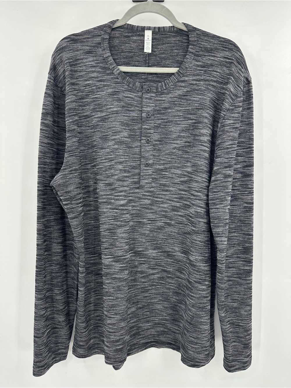 lululemon athletica Men's Grey Space-Dye Henley Crewneck Sweater XL
